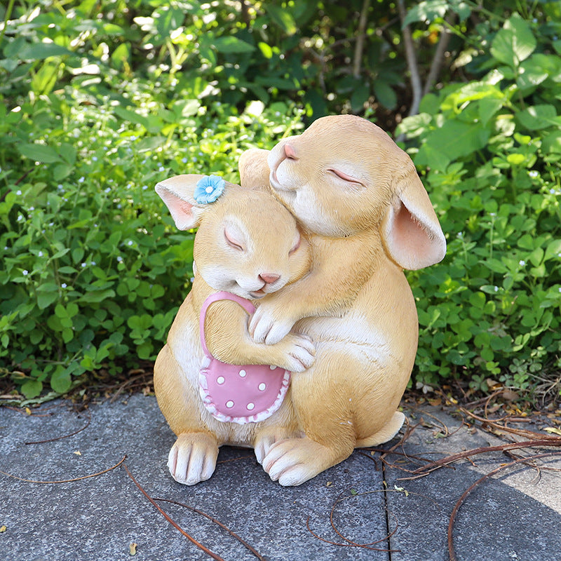 Hug Rabbits Cute Rabbit Resin Garden Ornament - Charming Outdoor Decor