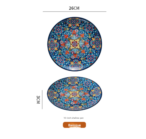 Blue Baroque 10-Inch Bohemian Ceramic Shallow Plate