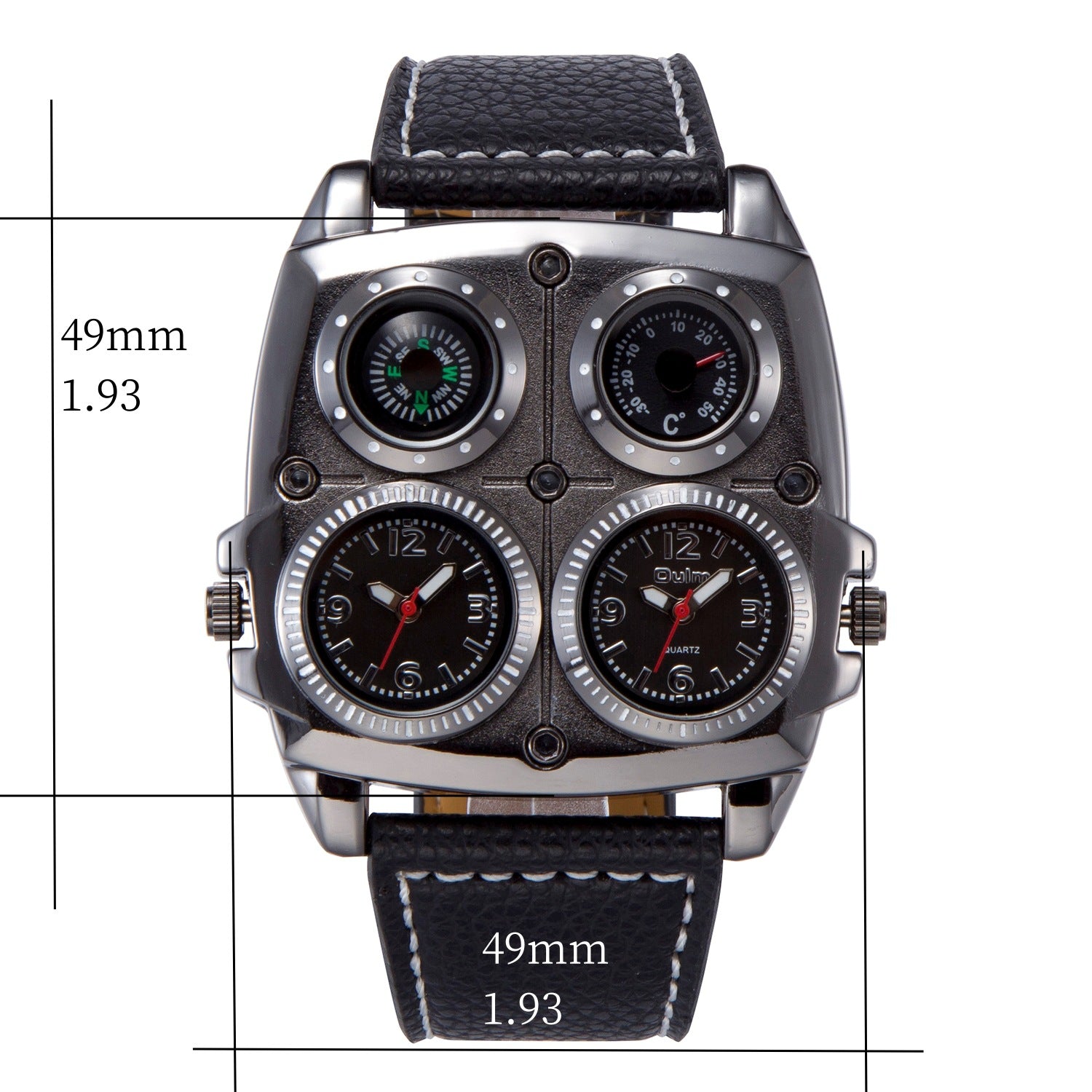 Men's Multi-Dial Sports Watch - Dual Time Zone, Compass, Thermometer, Luminous Hands(Pure black)
