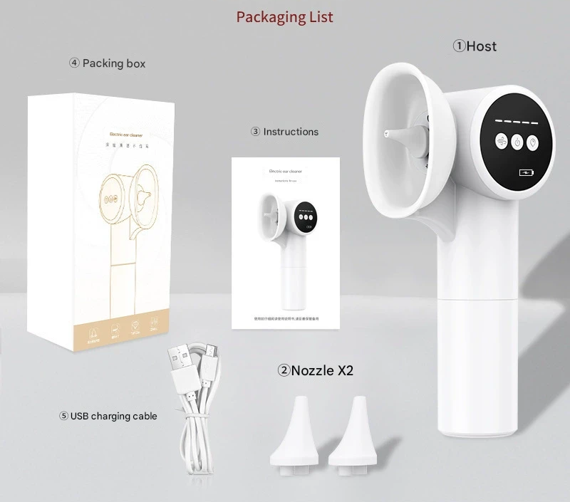 Automatic Electric Ear Wax Removal & Irrigation System - 5 Modes, USB-C, Hot Air Drying(white)