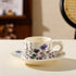 Vintage Floral Ceramic Coffee Cup & Saucer Set(White disc - purple flowers)