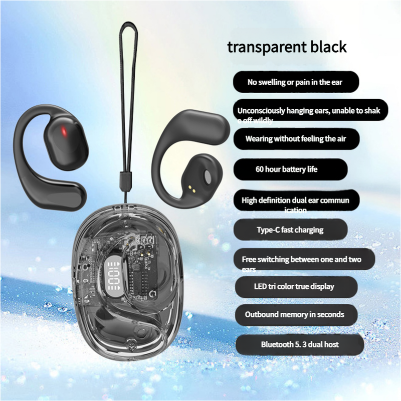 OWS Open-Ear TWS Earbuds with AI Translation - Bluetooth 5.4, 360 ACS Sound, LED Display Case(Black)