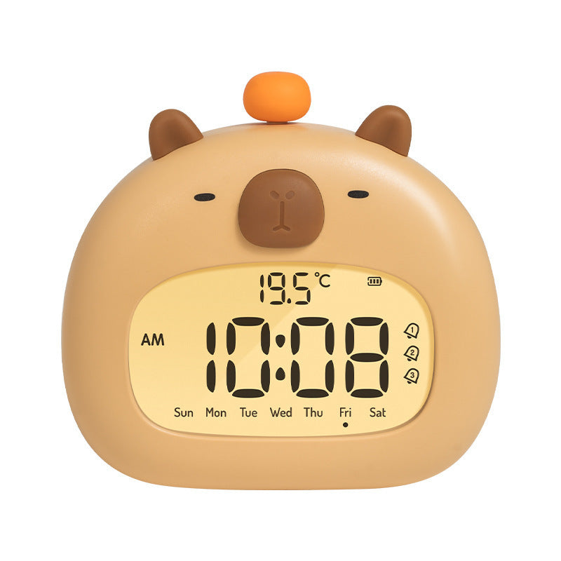 Cute Animal Digital Alarm Clock with Night Light, Temperature & Countdown Timer(Brown Capybara)