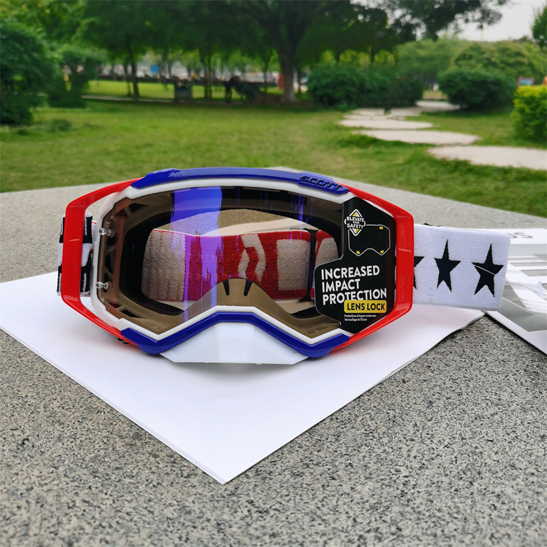 Performance Motocross & Off-Road Goggles - Increased Impact Protection with Lens Lock System(Red and blue frame blue film)
