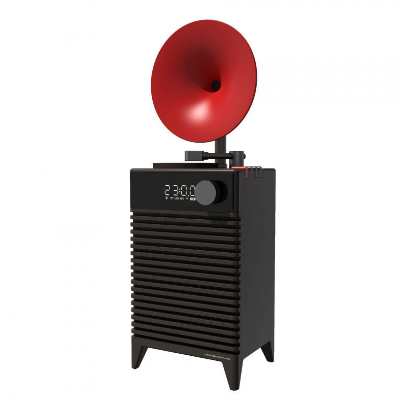 Art Deco Retro Bluetooth Speaker with Gramophone Horn & Ambient Light - Multi-Function Audio Player(black)