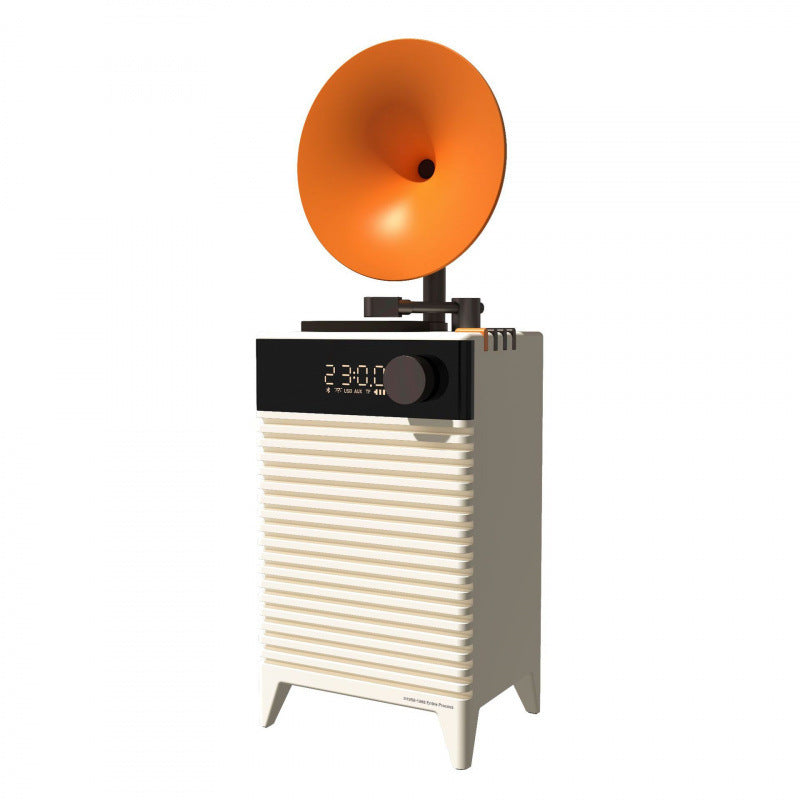 Art Deco Retro Bluetooth Speaker with Gramophone Horn & Ambient Light - Multi-Function Audio Player(white)