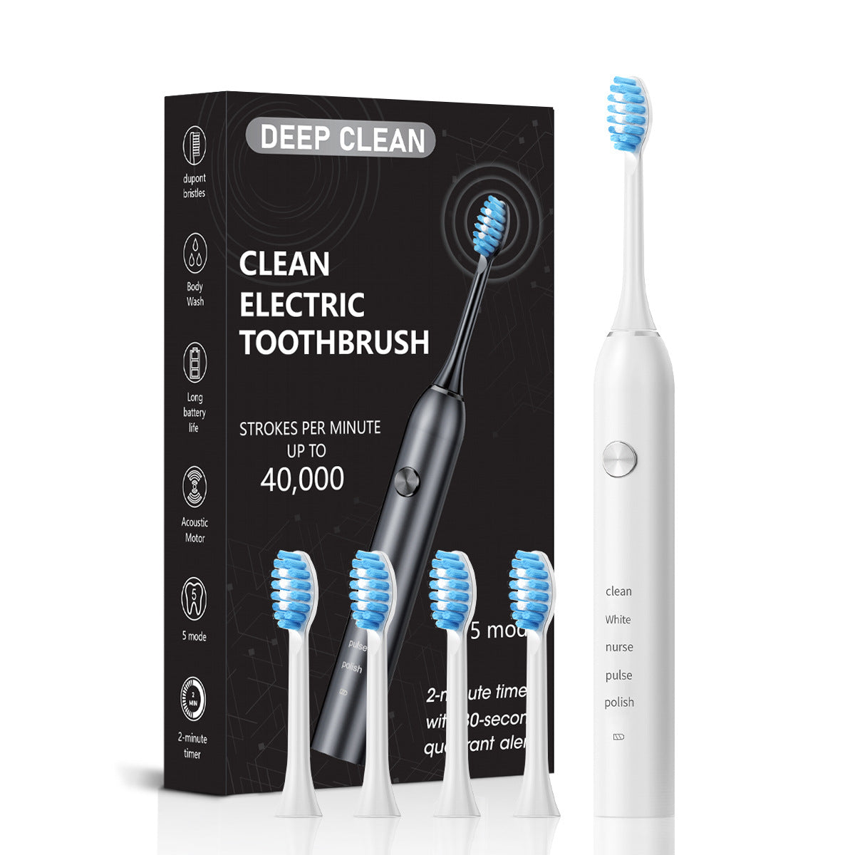 Professional Sonic Electric Toothbrush - 5 Modes, 40000 VPM, 180-Day Battery, IPX7 Waterproof with 4 Brush Heads(white)
