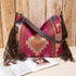 Bohemian Style Canvas Hobo Bag with Tassels & Geometric Print - Large Capacity Shoulder Bag(purple)