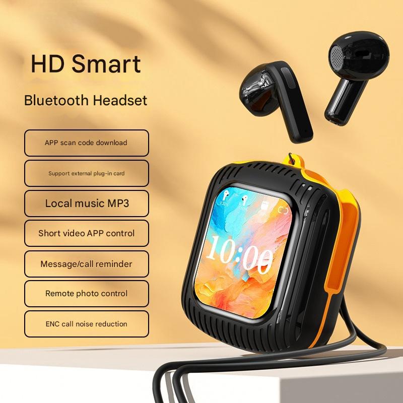 Smart Touch Wireless Headset with MP3 Player & Display - Caller ID, App Control, ENC Noise Reduction(Black Orange)