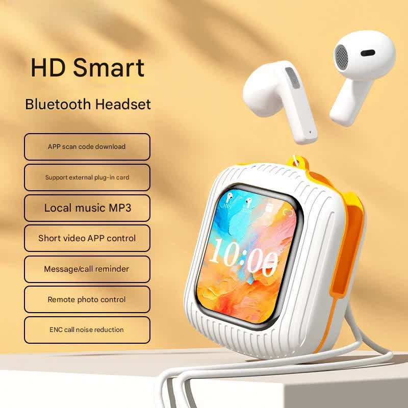 Smart Touch Wireless Headset with MP3 Player & Display - Caller ID, App Control, ENC Noise Reduction(White orange)