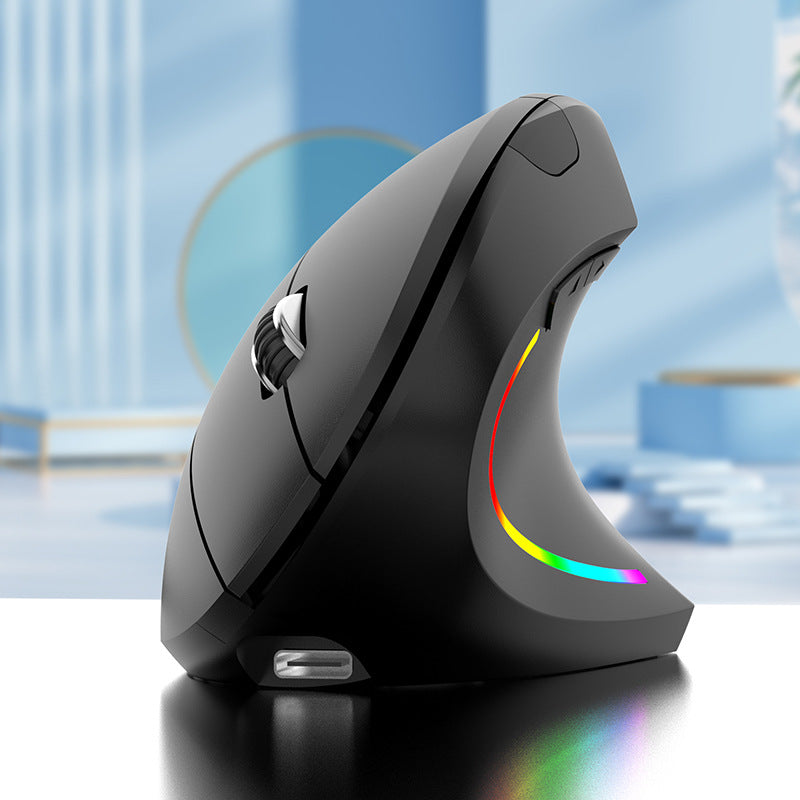 Ergonomic Vertical Wireless Mouse - 2.4G/Bluetooth, Rechargeable, RGB Light, 4 DPI Levels(black)