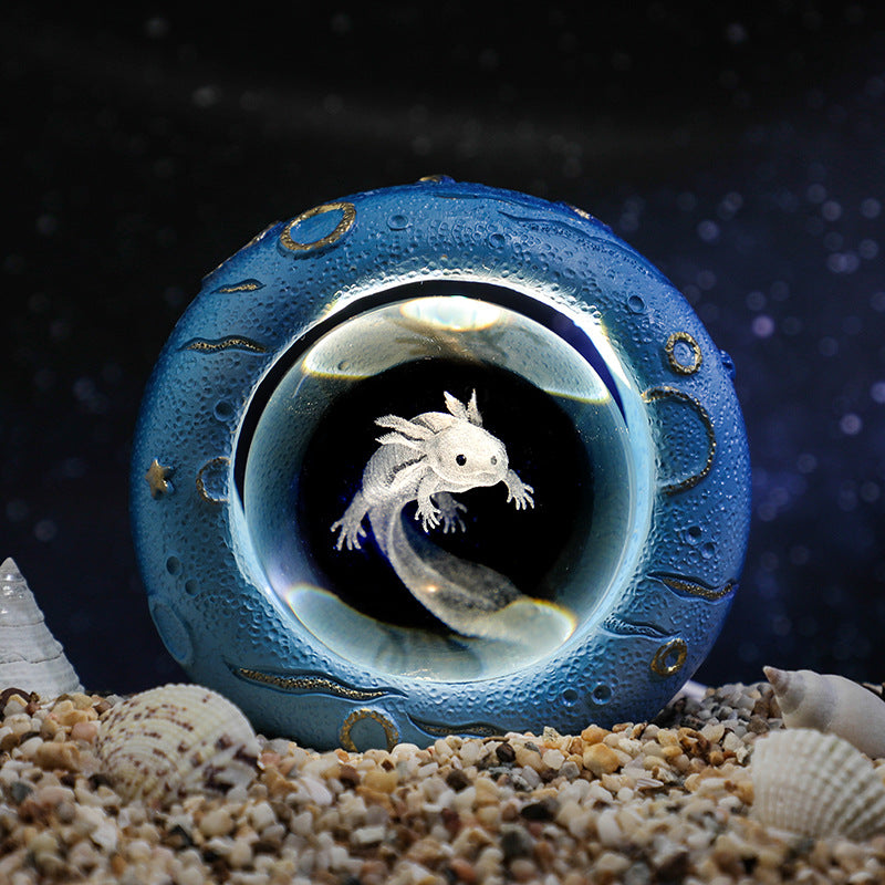 Celestial Ring LED Crystal Ball Lamp - 3D Engraving, Unique Gift (Salamander)