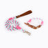 Premium Leather Pet Collar and Leash - Soft, Strong Braided Rope (Pink green - Size S)