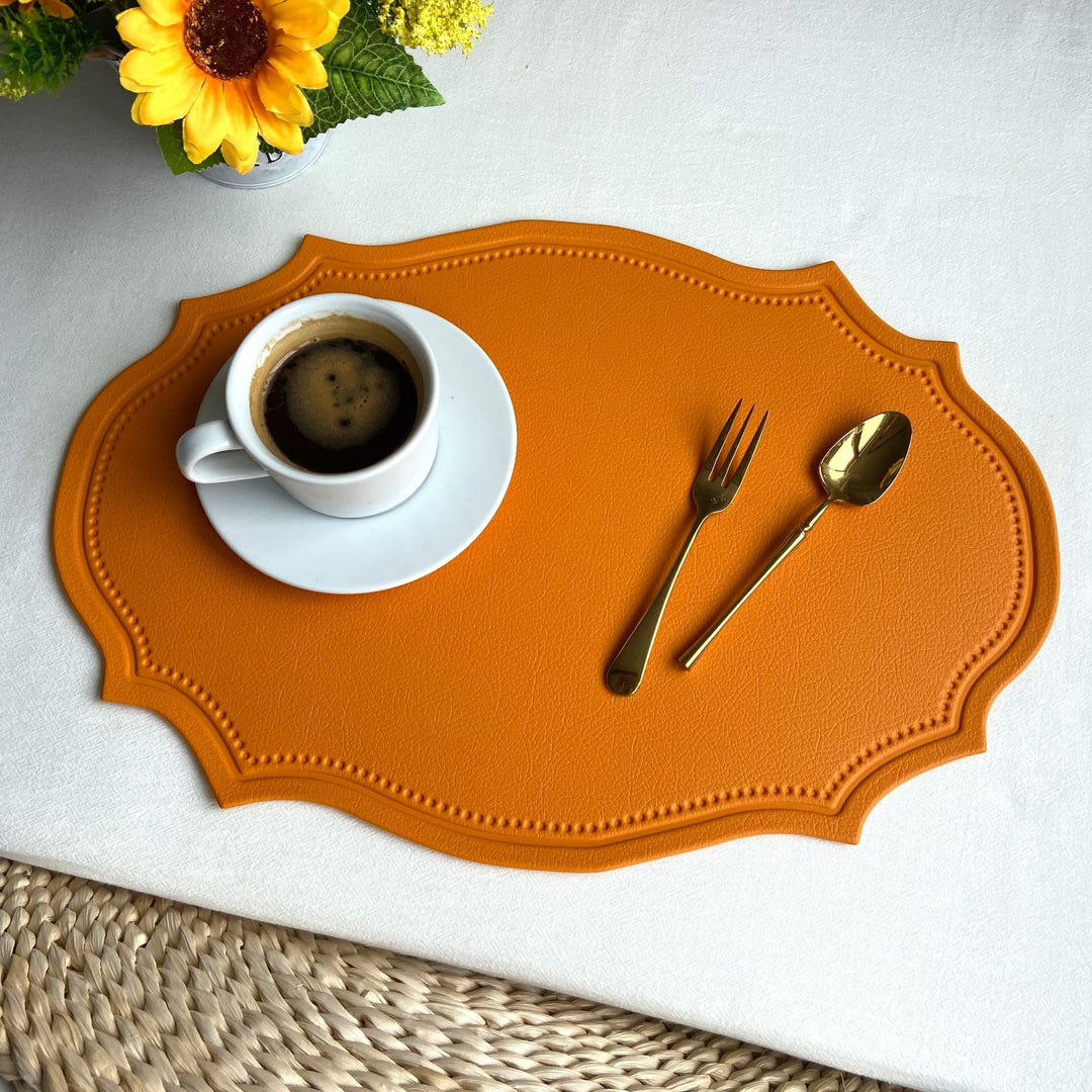 4 pcs Retro Faux Leather Placemat - Waterproof & Oil-Proof Dining Table Mat (Yellow)