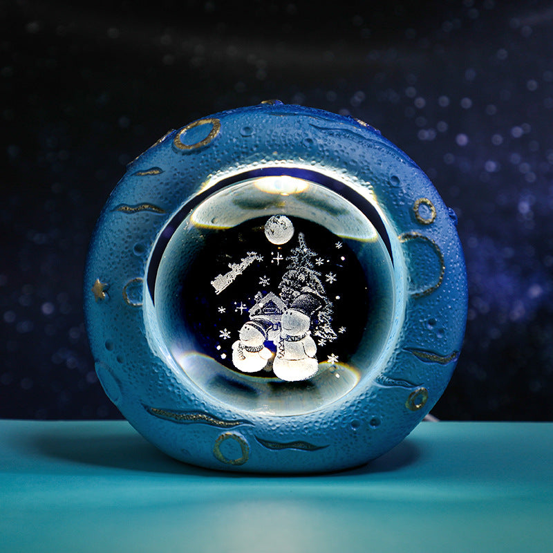 Celestial Ring LED Crystal Ball Lamp - 3D Engraving, Unique Gift (Christmas Snowman)