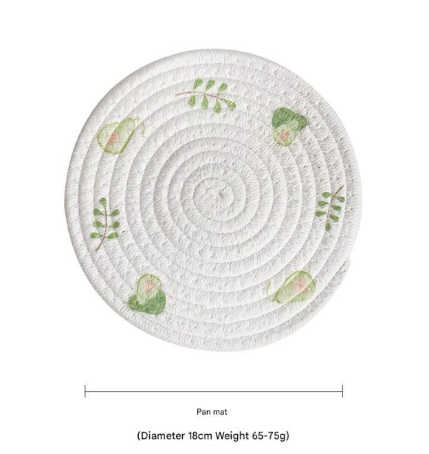 (Avocado) Cotton Rope Woven Placemats - Set of 5, 18cm Diameter Heat Resistant Kitchen Decor