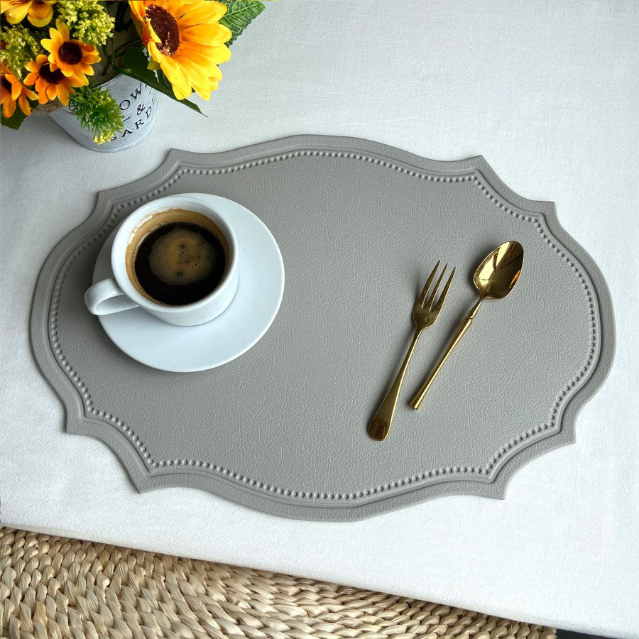 4 pcs Retro Faux Leather Placemat - Waterproof & Oil-Proof Dining Table Mat (Light grey)