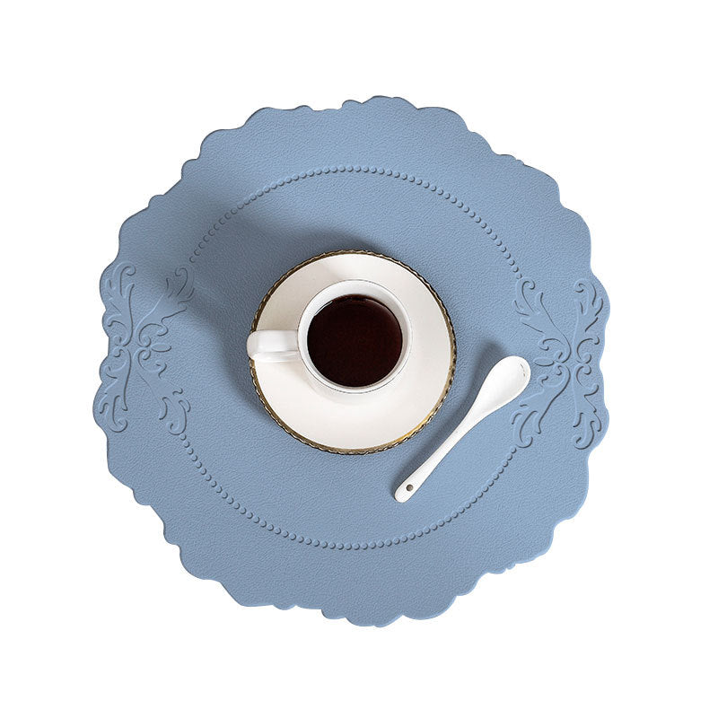 4 pcs Retro Faux Leather Placemat - Waterproof & Oil-Proof Dining Table Mat (Light blue)