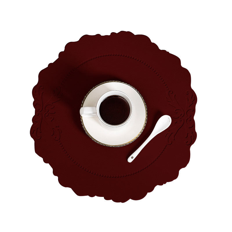 4 pcs Retro Faux Leather Placemat - Waterproof & Oil-Proof Dining Table Mat (Wine red)