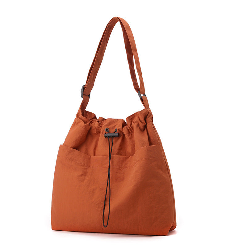Orange Chic Lightweight Nylon Drawstring Tote Bag - Multi-Pocket Casual Shoulder & Crossbody