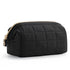 Black Chic Quilted Puffer Makeup Bag - Large Capacity Travel Cosmetic Organizer with Wide Opening