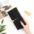 Black Elegant Ladies Long PU Leather Wallet - Slim Clutch with Leaf Charm, Multi-Card Holder & Organizer