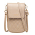 Beige Chic Quilted Crossbody Phone Bag - PU Leather Mini Purse with Floral Stitching & Adjustable Strap