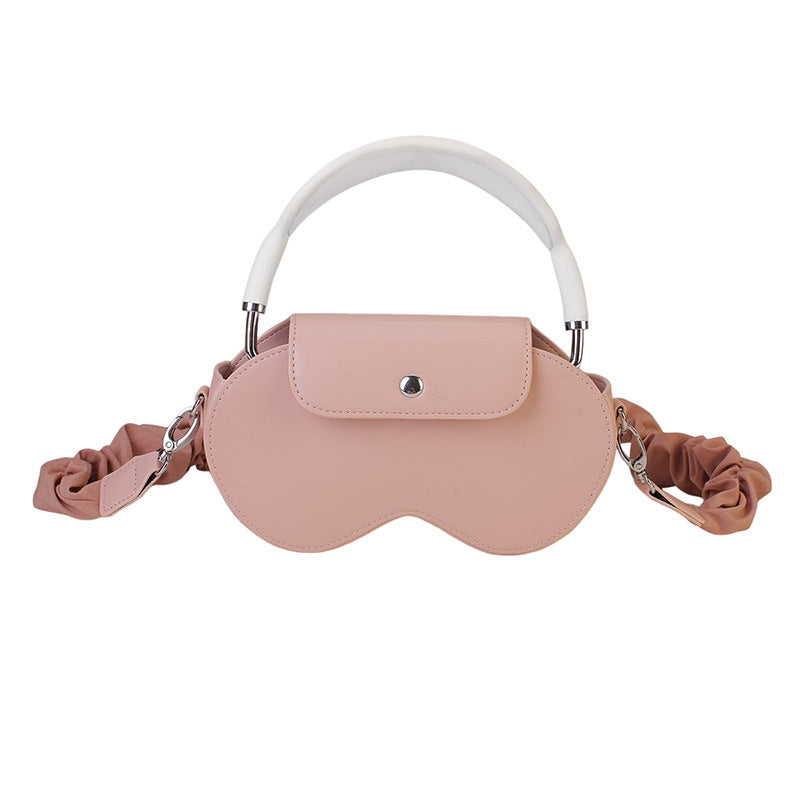 Pink Chic PU Leather Crossbody Storage Bag for Apple AirPods Max - Protective Case with Ruched Fabric Strap & Top Handle