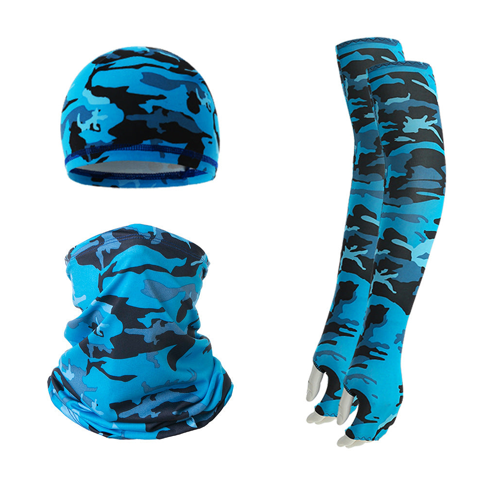 2 Sets Blue Camouflage Cooling UV Protection Set - 2 Skull Cap, 2 Neck Gaiter & 4 Arm Sleeves for Outdoor Sports