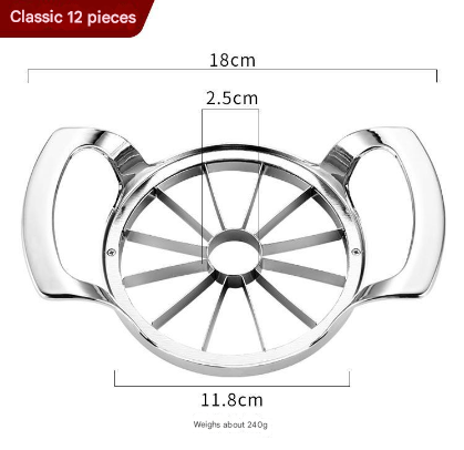 Silver Premium Apple Slicer Corer - Heavy Duty Stainless Steel Fruit Cutter, 12-Slice Divider Kitchen Gadget