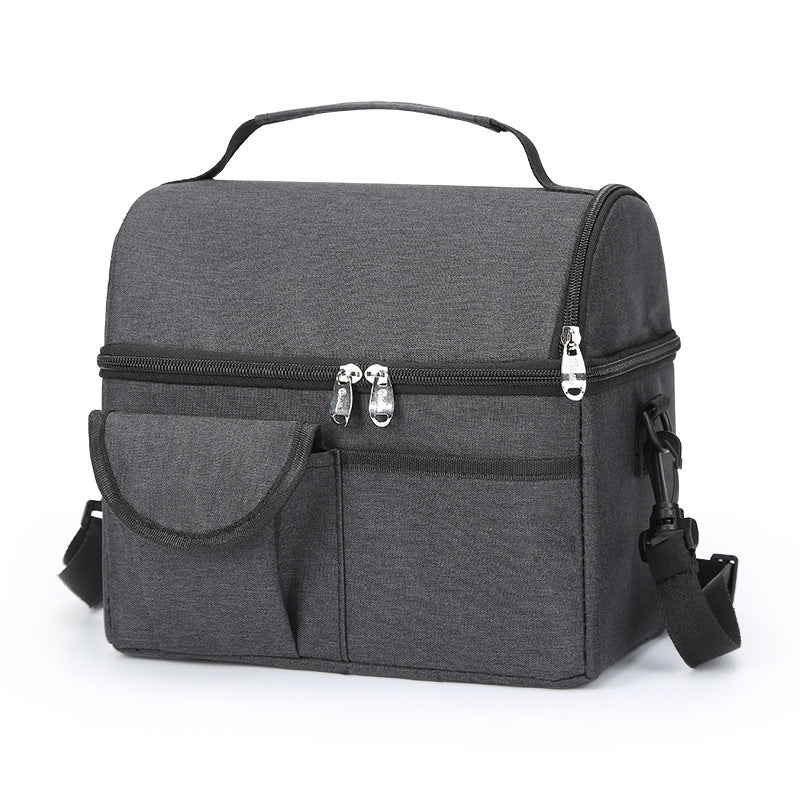 2 Pcs Black Premium Double Layer Insulated Lunch Bag - 8.4L Thermal Cooler Tote with Shoulder Strap
