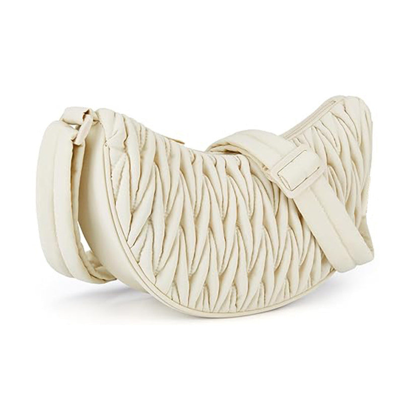 Beige Chic Pleated Crescent Sling Bag - Water-Resistant Lightweight Crossbody & Shoulder Purse