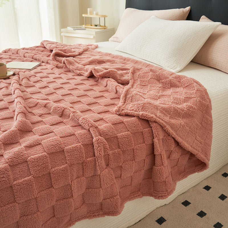 200*230CM Pink Ultra-Soft Waffle Textured Plush Fleece Blanket - Large Cozy All-Season Throw for Bed & Sofa