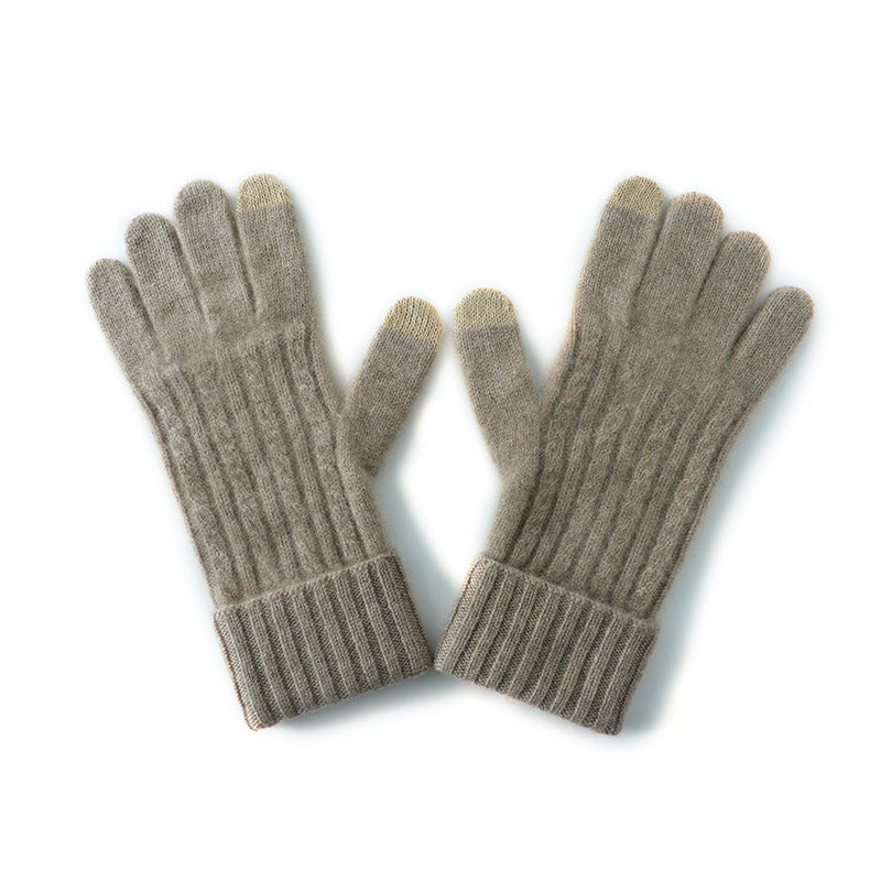 Elephant Gray Unisex Touchscreen Ribbed Warm Cycling Windproof Knitted Five-finger Gloves