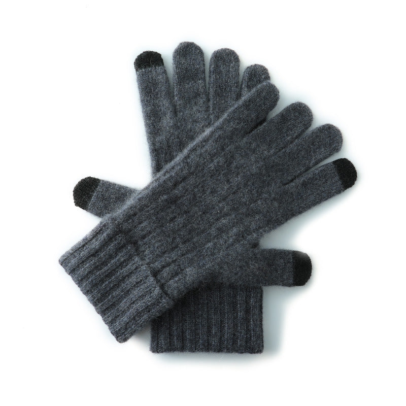Dark Grey Unisex Touchscreen Ribbed Warm Cycling Windproof Knitted Five-finger Gloves