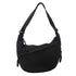 Black Large Nylon Crescent Crossbody Bag - Casual Slouchy Shoulder Purse