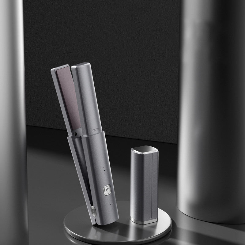 Dark Grey Compact Cordless Hair Straightener - Portable 2-in-1 Mini Flat Iron, USB-C Rechargeable for Travel & Touch-ups