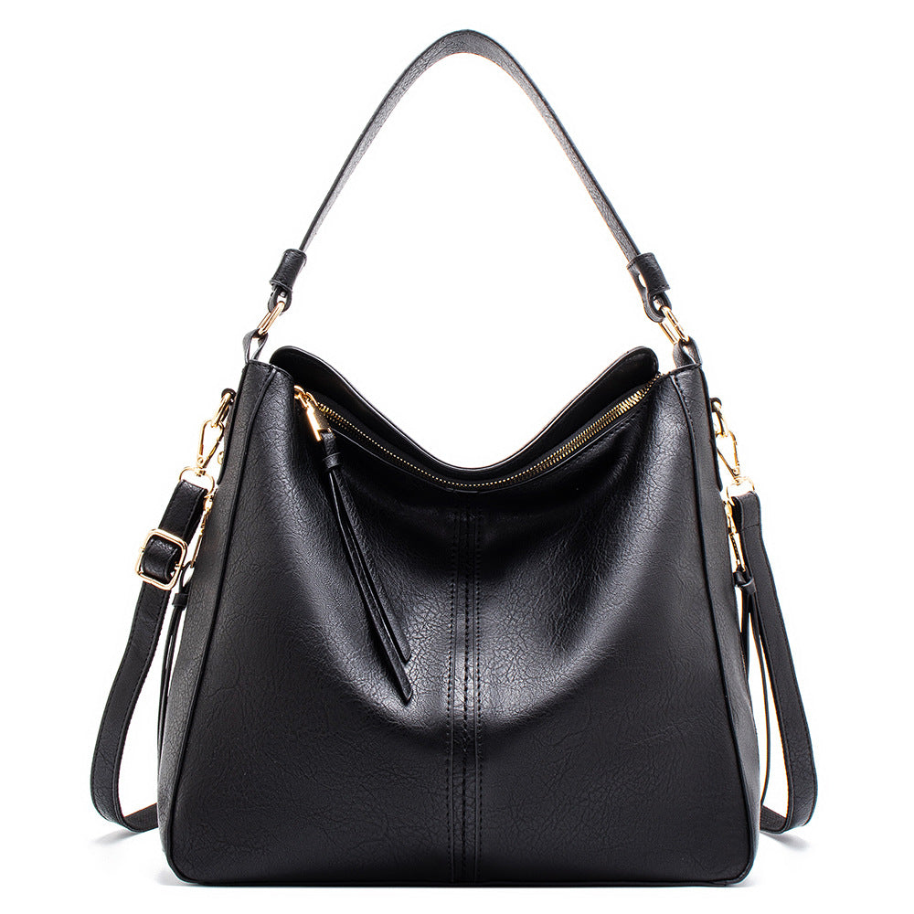 Black Womens Soft PU Leather Hobo Bag - Large Casual Tote Handbag with Adjustable Crossbody Strap