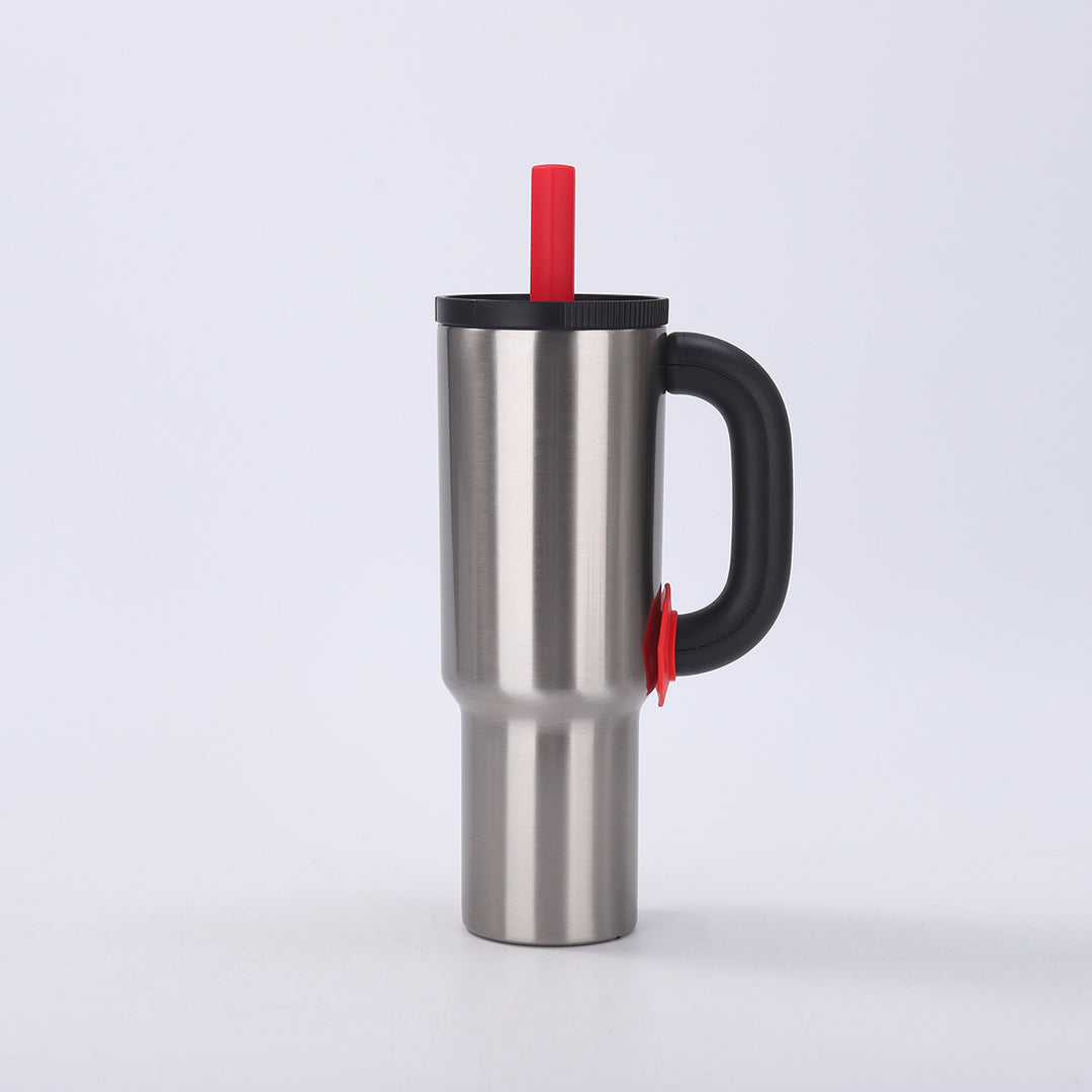 Natural Steel 40oz Macron Stainless Steel Insulated Tumbler with Handle and Straw - 14.8 x 10.5 x 28 cm Large Capacity Car-Friendly Travel Mug