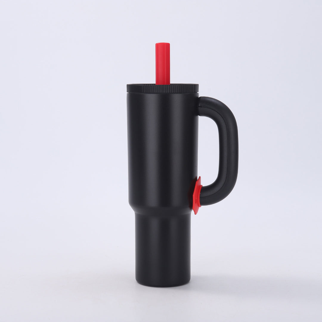 Black 40oz Macron Stainless Steel Insulated Tumbler with Handle and Straw - 14.8 x 10.5 x 28 cm Large Capacity Car-Friendly Travel Mug