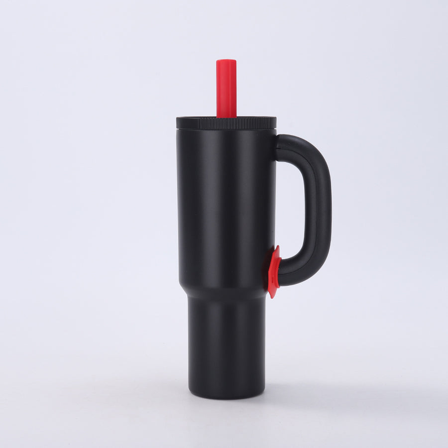 Black 40oz Macron Stainless Steel Insulated Tumbler with Handle and Straw - 14.8 x 10.5 x 28 cm Large Capacity Car-Friendly Travel Mug