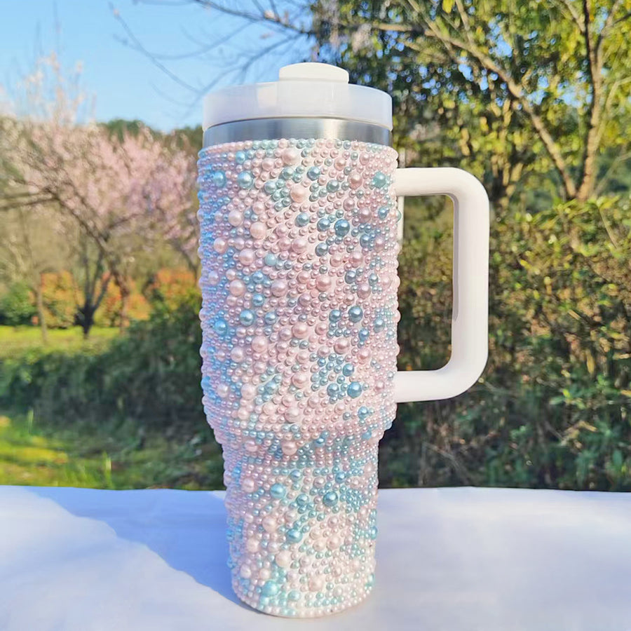 Multicolor 40oz Pearl-Drill Insulated 304 Stainless Steel Tumbler - Stylish Handle & Car-Friendly Design