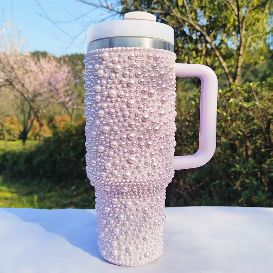 Light Purple 40oz Pearl-Drill Insulated 304 Stainless Steel Tumbler - Stylish Handle & Car-Friendly Design