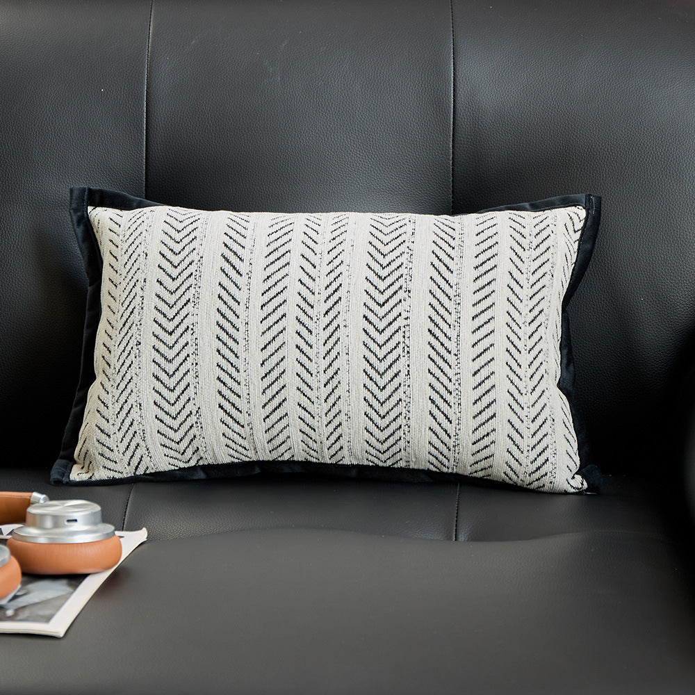 Black-white 2PCS Luxe Thick Chenille Herringbone Pillow Cover - Solid Color Square Lumbar Pillow
