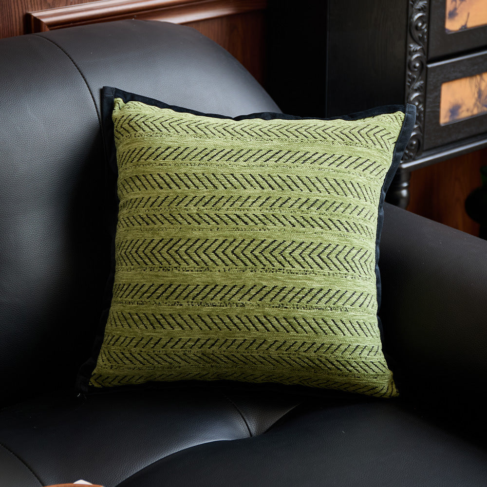 Green 45*45cm 2PCS Luxe Thick Chenille Herringbone Pillow Cover - Solid Color Square Lumbar Pillow