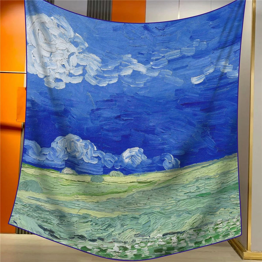 After a Thunderstorm Elegant Artistry Shawl - Large 130cm Square Scarf with Oil Painting Print & Hand-Rolled Hem