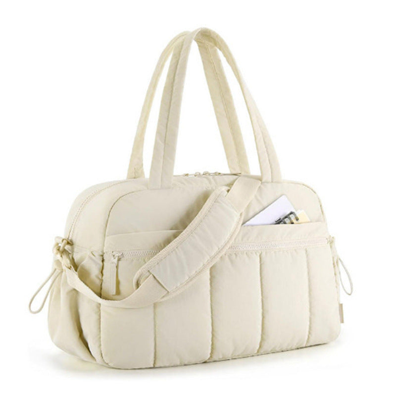 Beige Spacious Travel Duffel Bag - Large Capacity Sports & Fitness Tote with Toiletry Bag, Compartments & Single Shoulder Strap 