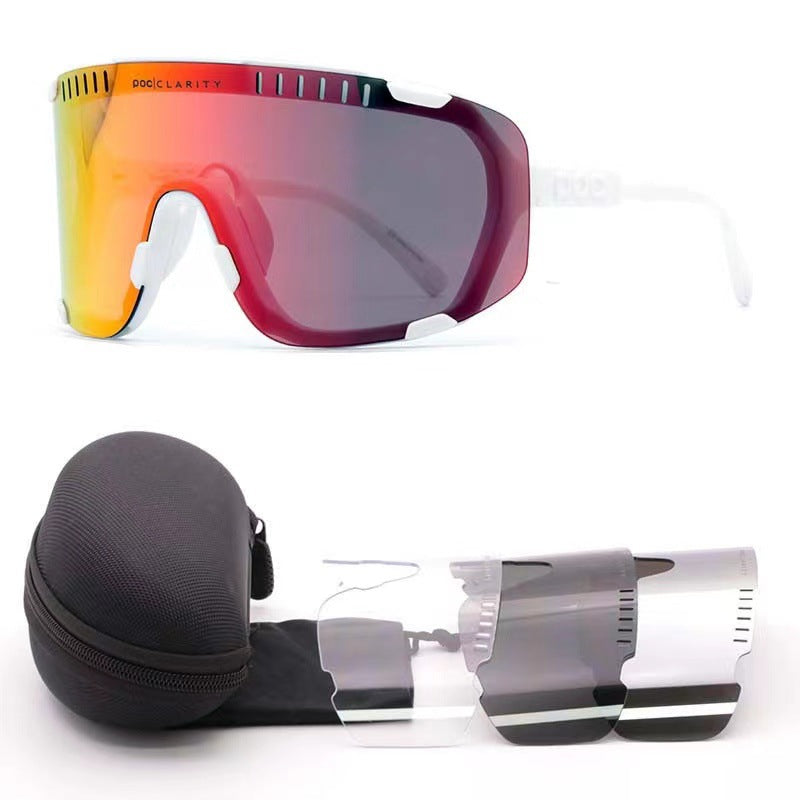 White Frame Red Tablet Oversized Shield Cycling Sunglasses - Wide Vision UV400 Sports Eyewear for Road & MTB