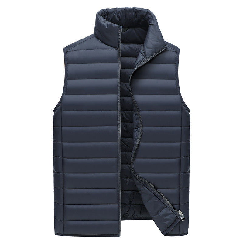 M Navy Blue Men's Lightweight Puffer Vest - Stand Collar Quilted Sleeveless Jacket for Winter
