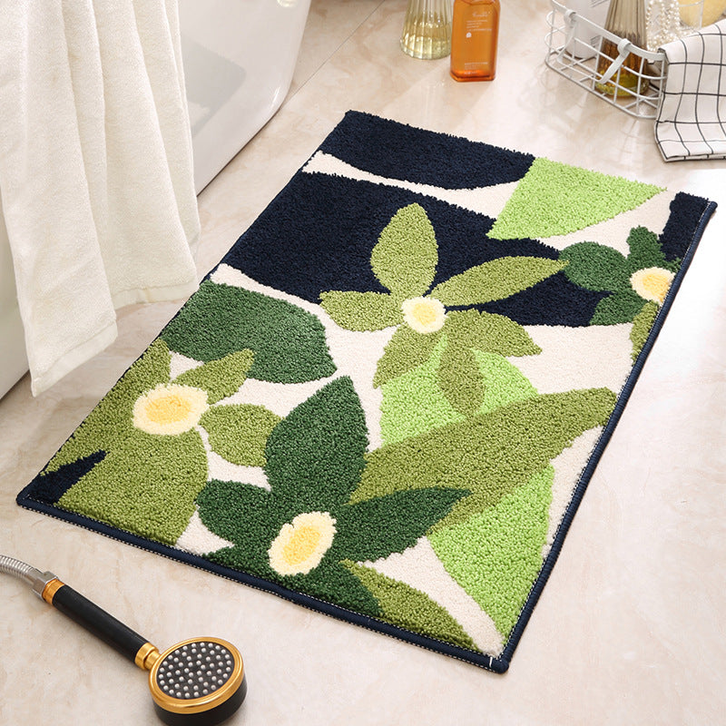 Green Pattern Bathroom Mat - Super Absorbent Non-Slip Rug (40x60cm), Toilet Floor Mat for Bathroom/Bedroom/Entryway